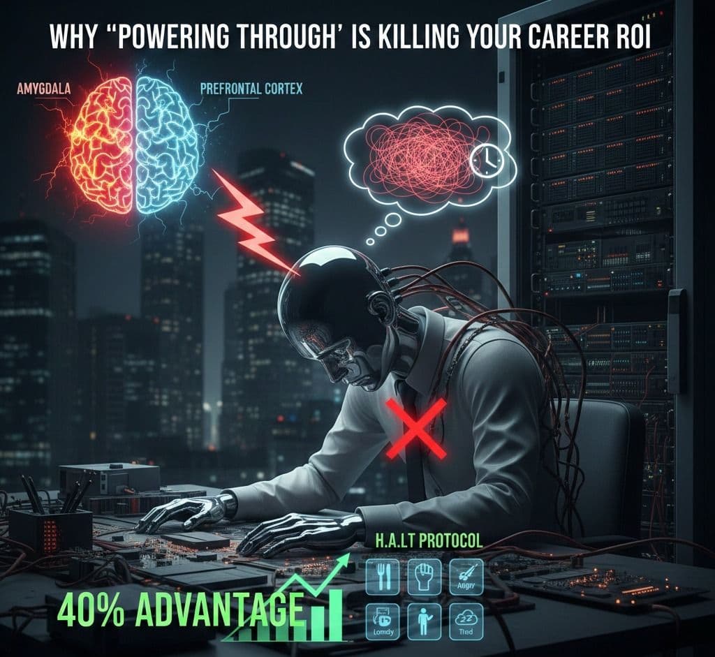 An image of "why powering through" is killing your career ROI